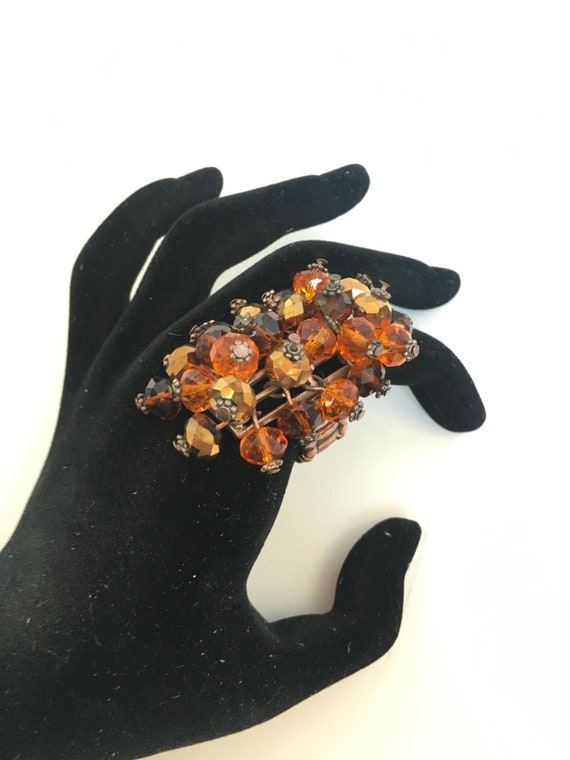 Adjustable Old Ring  Rootbeer Bead Amber and Golt 
