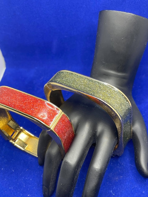 Set of 2 Vintage Square  Enamel Bangles - image 2