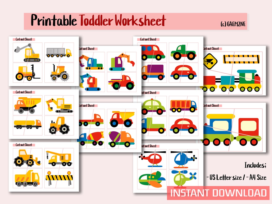 Car Puzzle Bundle Printable Worksheet, Toddler Puzzle, Kindergarten ...