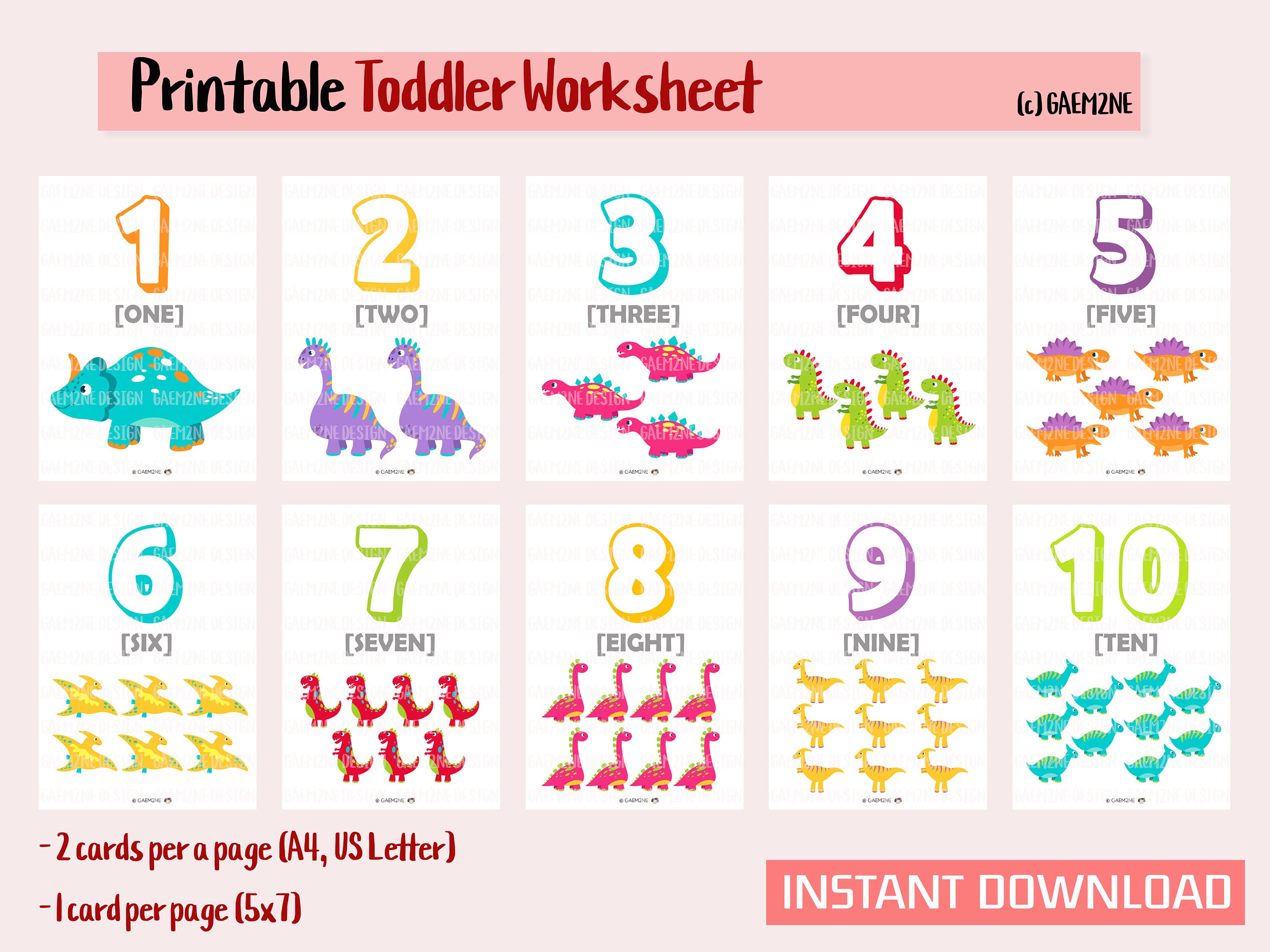 Number Cards Printable Dinosaur 123 Flash Cards Montessori Etsy