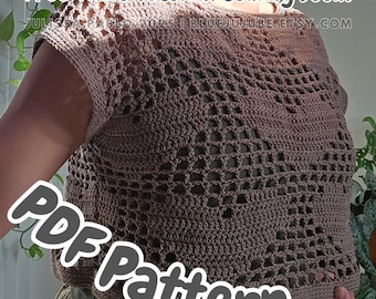 Mesh Crochet Top Pattern PDF,  Filet Crochet Tutorial and Instructions, Instant PDF Download