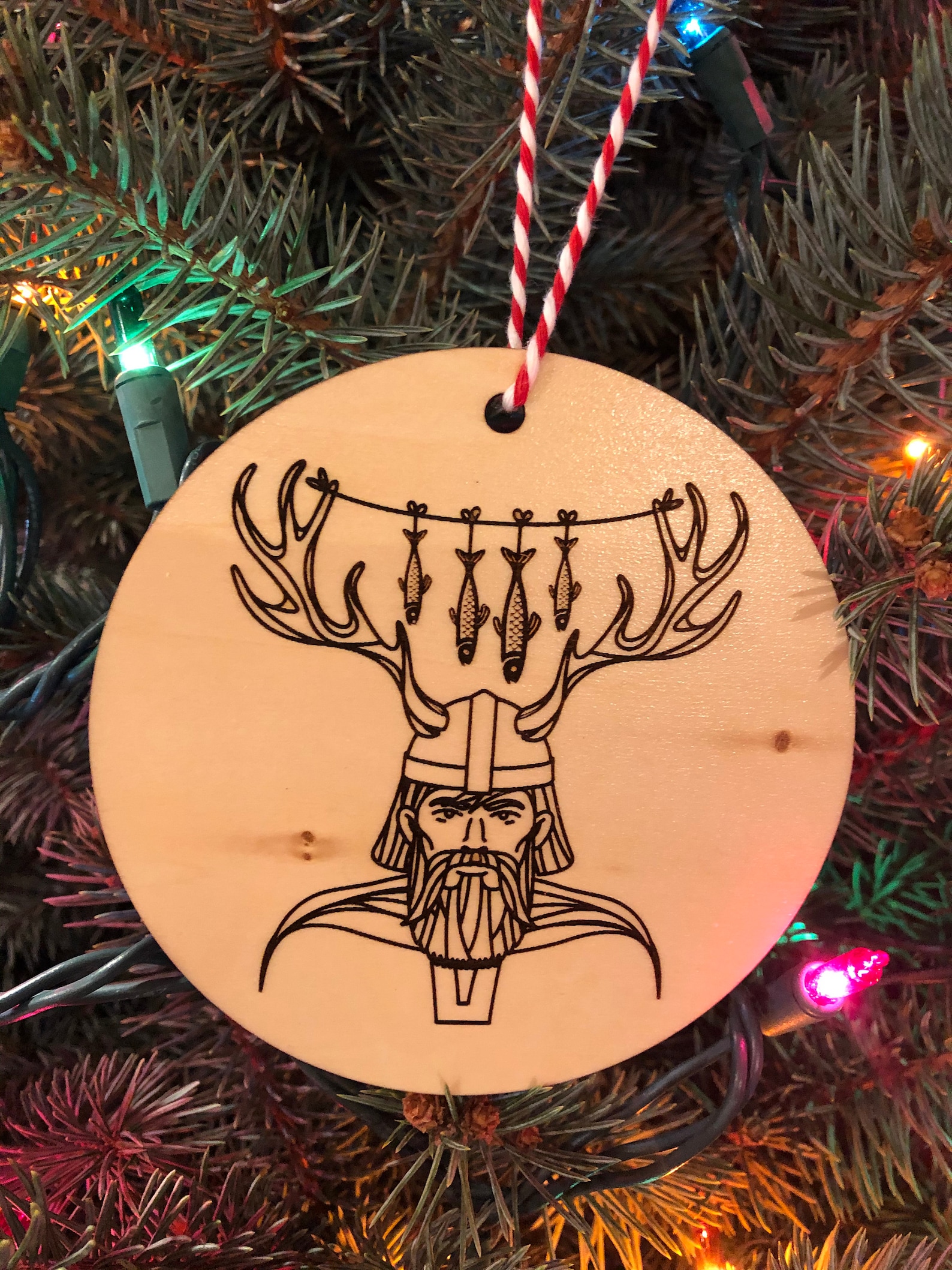 Christmas Viking Ornament Wood Engraved Big 4 Inch Round Etsy