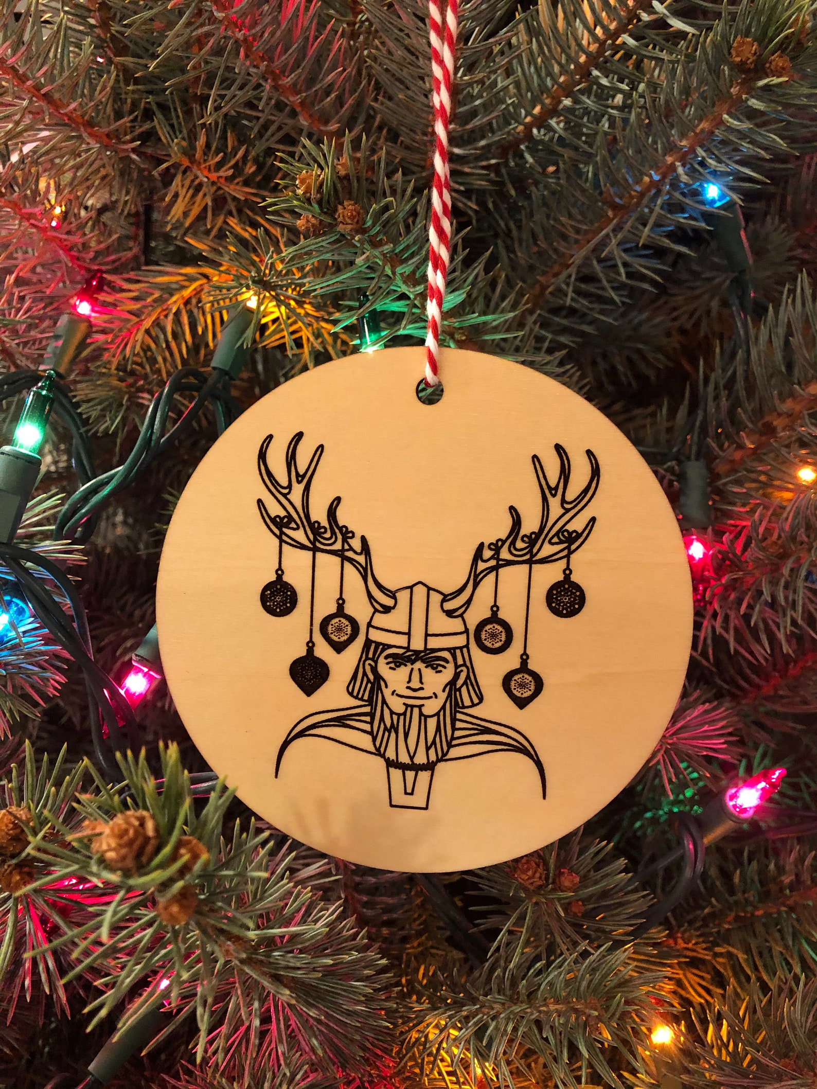 Christmas Viking Ornament Wood Engraved Big 4 Inch Round Etsy