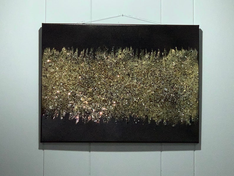 Gold and black crushed glass wall art painting Etsy