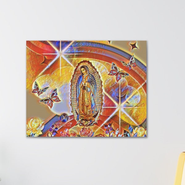 Our Lady of Guadalupe Retro Design Canvas Gallery Wraps, Catholic Painting, Catholic Gifts, Virgen de Guadalupe