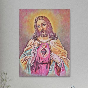 Sacred Heart of Jesus Watercolor Polyester Canvas, Arte Sagrado Corazon de Jesus, Catholic Wall Art, Jesus Wall Decor