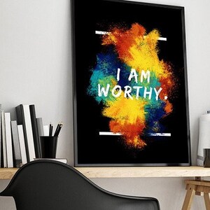 I am Worthy von Yesenias_Song, druckbare Affirmation, inspirierende Kunst, trendige Wandkunst, Affirmation Prints, eklektische Affirmation Kunst
