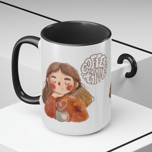 Coffee Time Two-Tone Coffee Mugs, 15oz, Tiempo Para el Cafecito Tazas, 15 oz