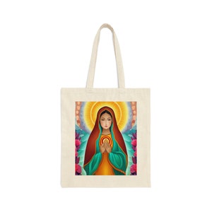 Our Lady of Guadalupe Art Cotton Canvas Tote Bag, Virgin Mary Bag, Catholic Gifts