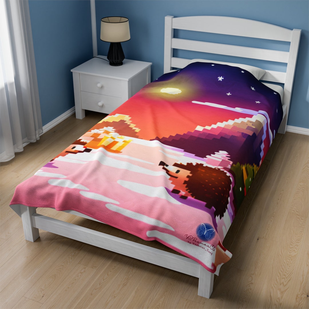 Pixelated Hedgehog Christmas Velveteen Plush Blanket Hedgehog Etsy