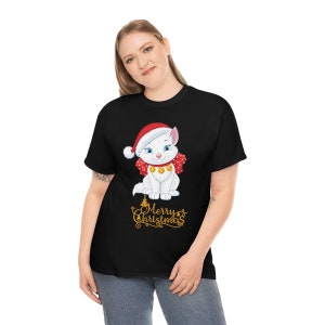 Sassy White Cat Christmas Unisex Heavy Cotton Tee