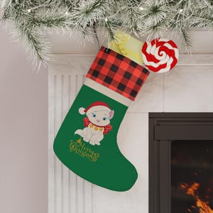 Cute Cat Merry Christmas Stocking, Holiday Stocking, Christmas Decor, Cat Lover Gift, Festive Home Decor