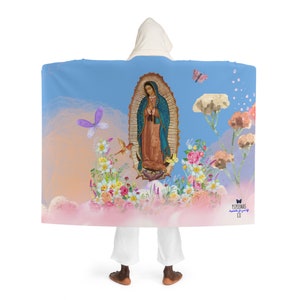 Cobertor de lã Sherpa com capuz Nossa Senhora de Guadalupe, La Virgen De Guadalupe Frazada, Cobertor Virgem Maria