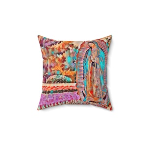 Virgen de Guadalupe Square Pillow, Lady of Guadalupe Cushion, Catholic Decor, Religious Gift, Virgin Mary Pillow
