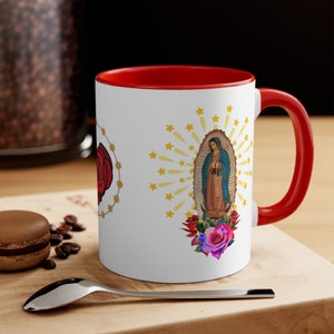 Our Lady of Guadalupe Accent Mugs, Taza de La Virgen De Guadalupe, Catholic Gifts