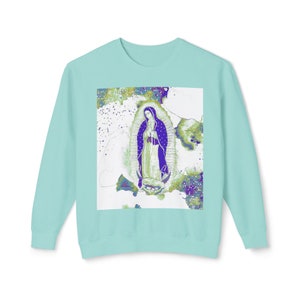 Artsy Virgen de Guadalupe Unisex Lightweight Crewneck Sweatshirt, Virgin Mary Apparel, Lady of Guadalupe sweater
