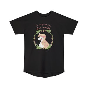 Trendy Unicorn &quot;To magical for this world.&#39; Quote Long Body Urban Tee