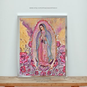La Virgen De Guadalupe Watercolor Print, Digital Download, Our Lady of Guadalupe Art, Catholic Wall Decor, Religious Printable