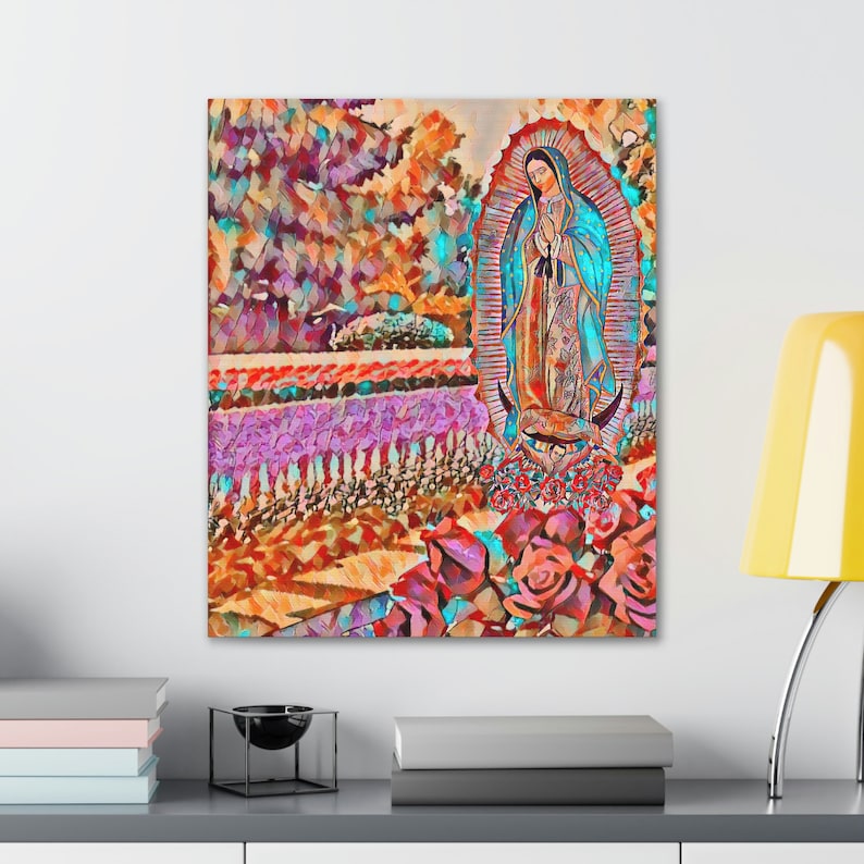 Vibrant La Virgen De Guadalupe in a Rose Garden Canvas Gallery Wraps