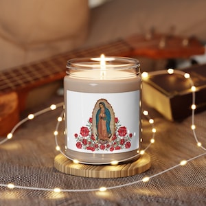 Vela de soja perfumada La Virgen de Guadalupe, 9 onças,, Virgen de Guadalupe vela Aromática, Vela Perfumada de la Virgen Maria, La Reina del Cielo