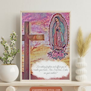 Our Lady of Guadalupe Digital Art | Catholic Wall Decor | Virgen de Guadalupe Printable | Marian Quote Print | Instant Download