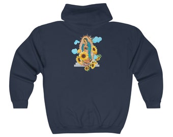Yspoemasco Lady of Guadalupe Unisex Heavy Blend™ Full Zip Hooded Sweatshirt, Latina Brand, Latina Gifts, Latina Owned
