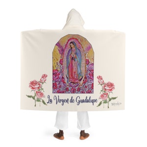 Virgen de Guadalupe Hooded Sherpa Fleece Blanket, Our Lady of Guadalupe Hooded blanket, Catholic Gifts, Mary Blanket