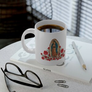 Virgen de Guadalupe Taza, Our Lady of Guadalupe Watercolor Red Roses Mug - Catholic Gift, Jumbo Mug, 20oz, Taza Para Mama