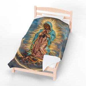 Sacred Our Lady of Guadalupe Velvet Blanket, Cozy Home Decor, Religious Gift, Spiritual Celebration, Catholic Neon Art Soft Plush Throw