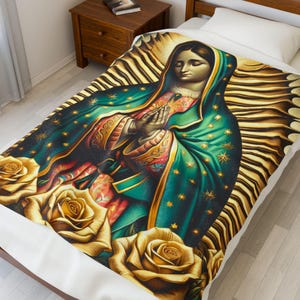 La Virgen De Guadalupe Velveteen Plush Blanket, Cozy Meditation Prayer Throw, Catholic Home Decor Gift, Religious Blessing, Catholic Blanket