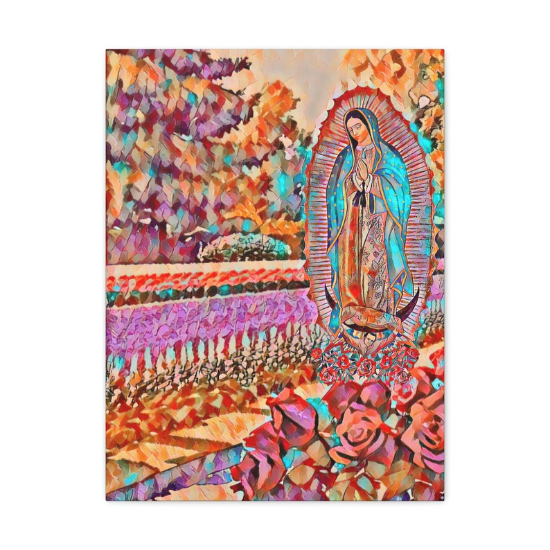 Vibrant La Virgen De Guadalupe in a Rose Garden Canvas Gallery Wraps