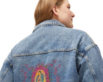 Our Lady of Guadalupe Women's Denim Jacket, Catholic Mom, Virgin Mary Jacket