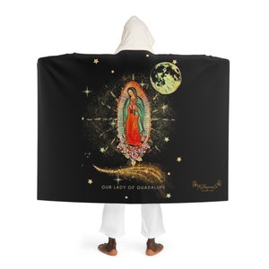 Our Lady of Guadalupe Celestial Hooded Sherpa Fleece Blanket, Virgin Mary Blanket, Catholic Gifts