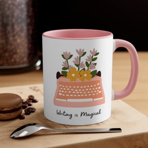 Floral Typewriter " Writing is Magical"  Quote Coffee Mug - Perfect Gift for Writers - 11oz