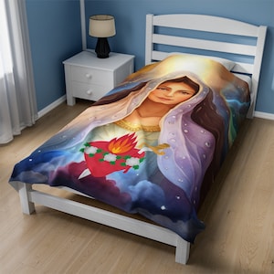 Virgin Mary Velveteen Plush Blanket, Virgen Maria Cobija, Catholic Blankets