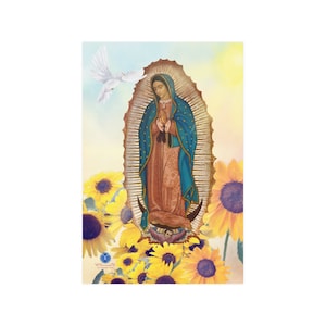 Gorgeous Sunflowers Lady of Guadalupe satin Posters, Virgin Mary Art, Virgen de Guadalupe, Catholic art prints