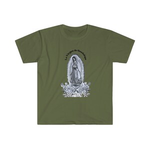 Lady of Guadalupe Black and White Image T-Shirt, La Virgen de Guadalupe Unisex Softstyle T-Shirt, Catholic Gifts, Regalo para Mama