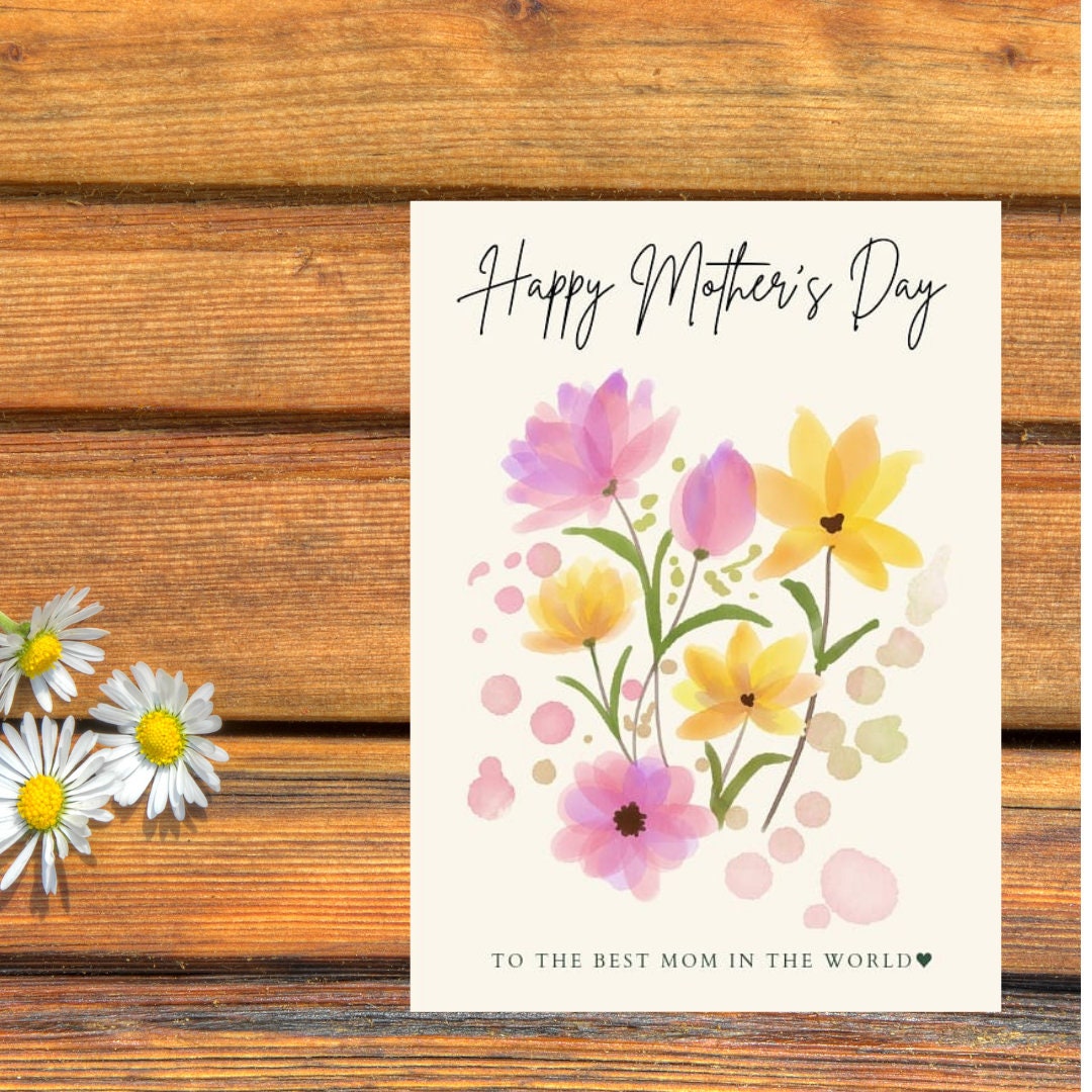 Mother's Day Card Instant Download and Print at Home Yellow and Pink