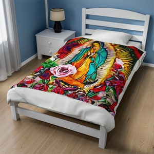 Cobertor de pelúcia de veludo vibrante Lady of Guadalupe