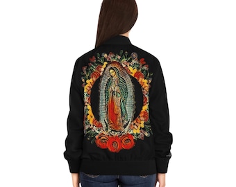 Virgin Mary Art Women's Denim Jacket, Catholic Merch, Virgen