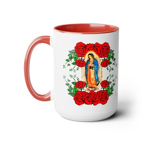 Our Lady of Guadalupe Two-Tone Coffee Mugs, 15oz, Virgin Mary Mug, Catholic gifts