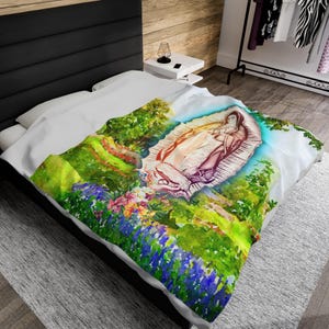 La Virgen de Guadalupe Water Color Velveteen Plush Blanket, Religious Virgin Mary Soft Throw, Mexican Catholic Prayer Blanket, Cozy Bedding