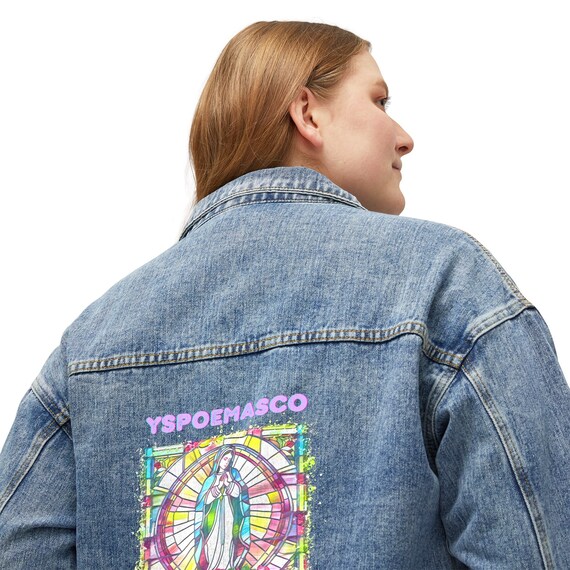 ♡で値下げ！ VINTAGE DON アートデニムジャケット キリスト /マリア Virgin Mary Art Women's Denim Jacket, Catholic Merch, Virgen