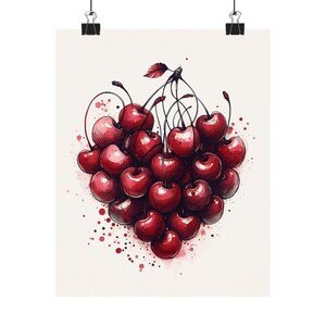 Cherry Wall Art, Fruit Poster, Red Cherry Print, 8x10 Aesthetic Decor, Food Lover Gift