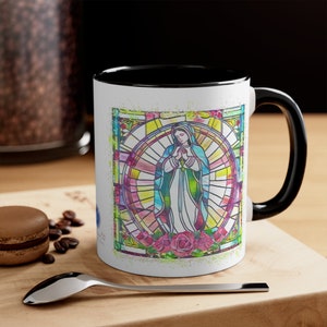 Vibrant Watercolor Mosaic Art Our Lady of Guadalupe Accent Mug - Catholic Gifts