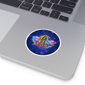 Blue Celestial Virgen de Guadalupe Round Stickers, Indoor Outdoor