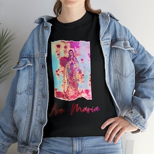 Ave Maria Unisex Heavy Cotton Tee, Artsy Virgin Mary Shirt, Virgen Maria Playera, Catholic Gifts