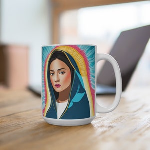 Virgin Mary Art Mug 15oz, Catholic gifts, Virgen de Guadalupe Taza