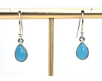 Natural Aqua Chalcedony Earrings Dangles Tear Drop Sterling Silver 925 Handmade