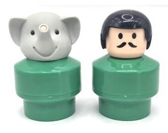 Fisher Price Little People Chunky Figures 2.5" Tall Green Man Elephant 90's VTG